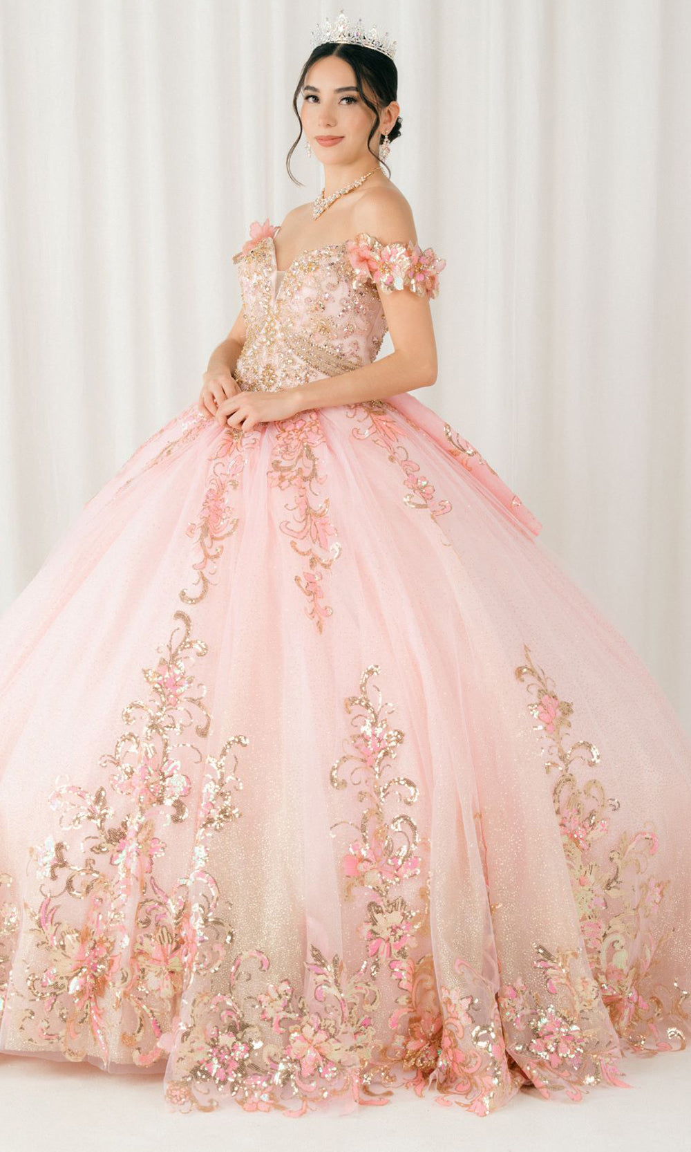 Cinderella Couture 8420JQ - Beaded Embroidered Quince Ballgown Quinceanera Dresses in Pink