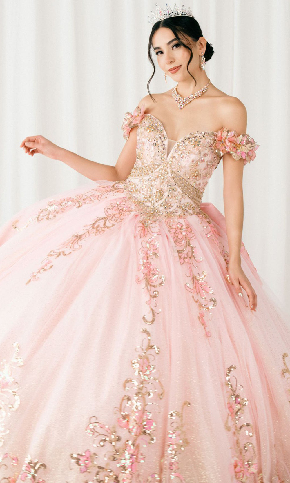 Cinderella Couture 8420JQ - Beaded Embroidered Quince Ballgown Quinceanera Dresses in Pink