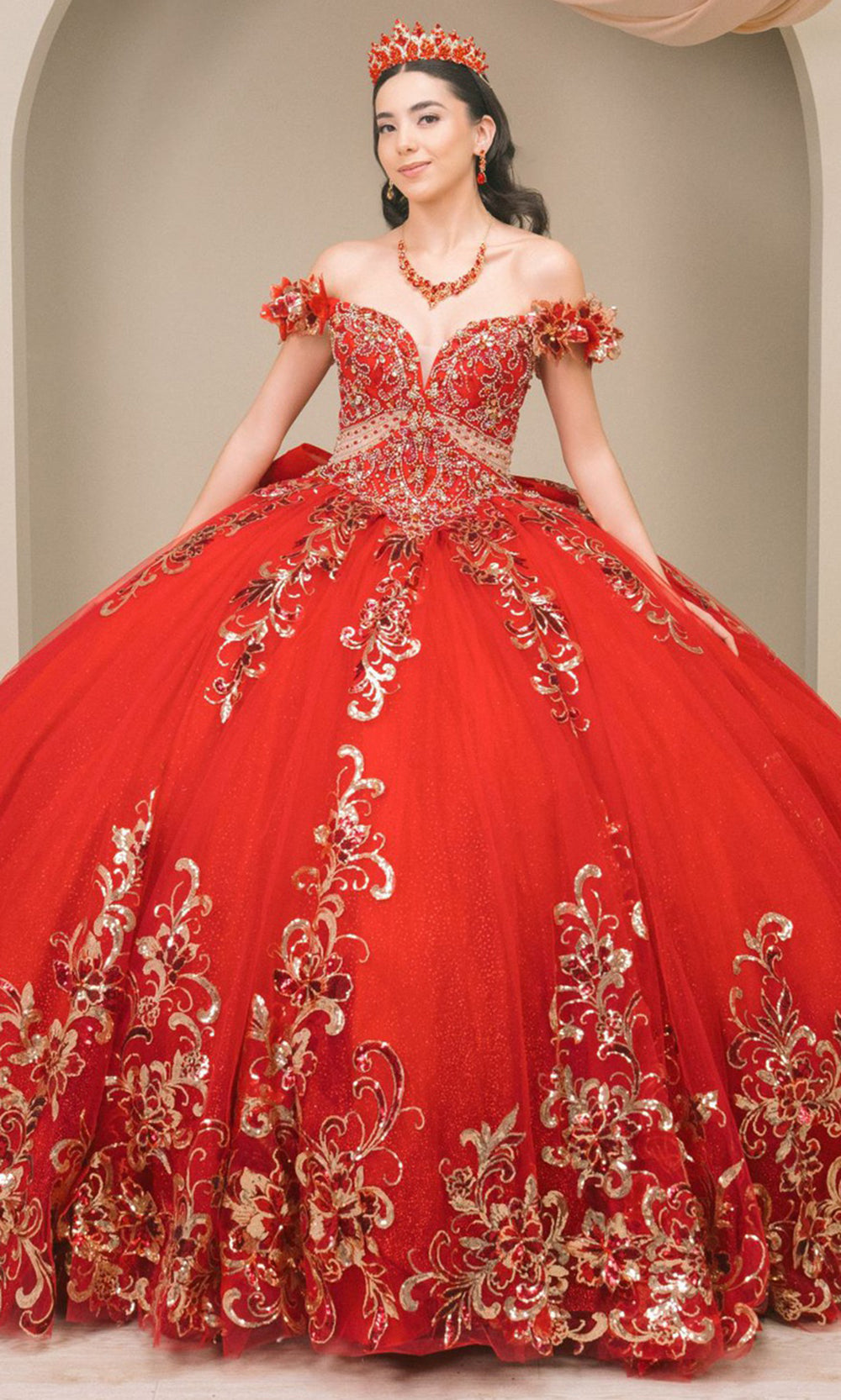 Cinderella Couture 8420JQ - Beaded Embroidered Quince Ballgown Quinceanera Dresses in Red
