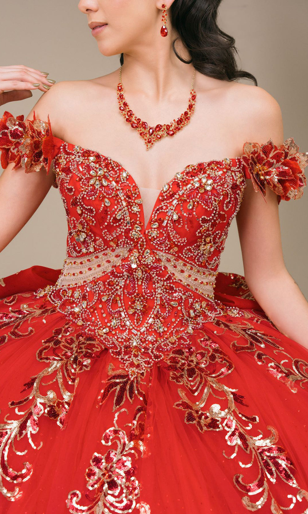 Cinderella Couture 8420JQ - Beaded Embroidered Quince Ballgown Quinceanera Dresses in Red