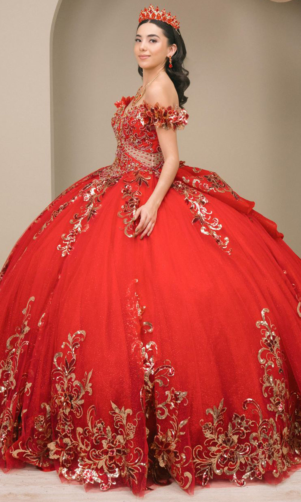 Cinderella Couture 8420JQ - Beaded Embroidered Quince Ballgown Quinceanera Dresses in Red