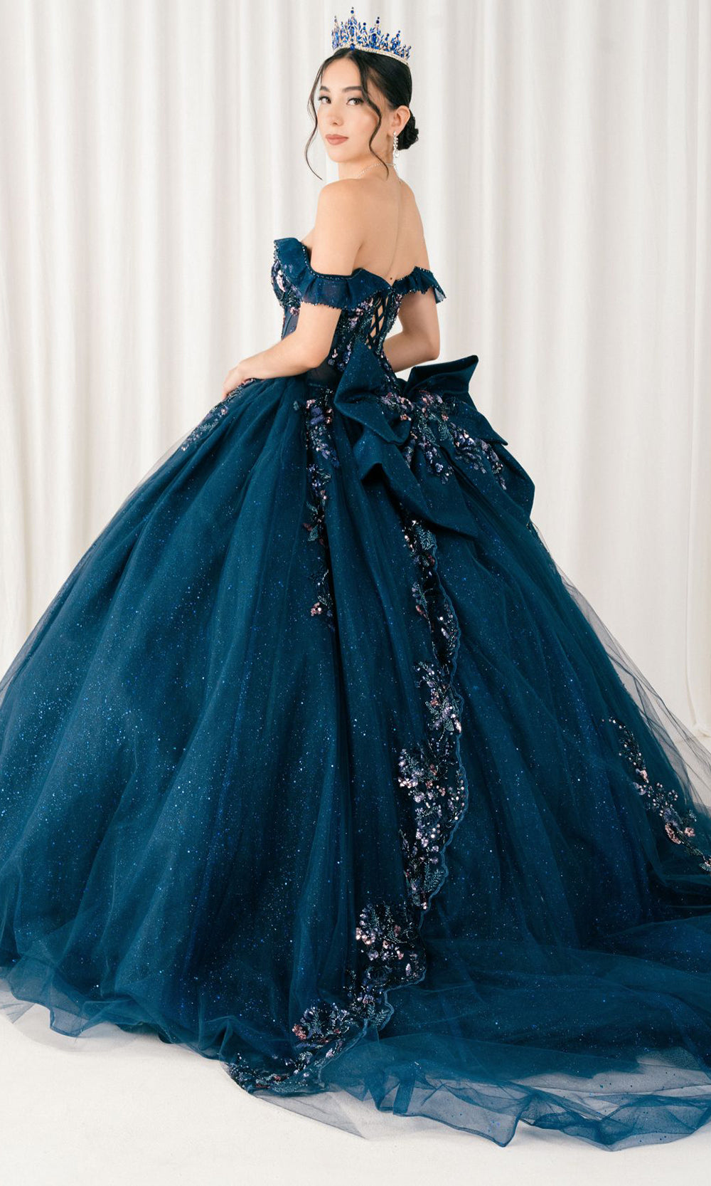 Cinderella Couture 8440JQ - Beaded Bodice Plunging Sweetheart Quince Gown Ball Gowns in Navy 