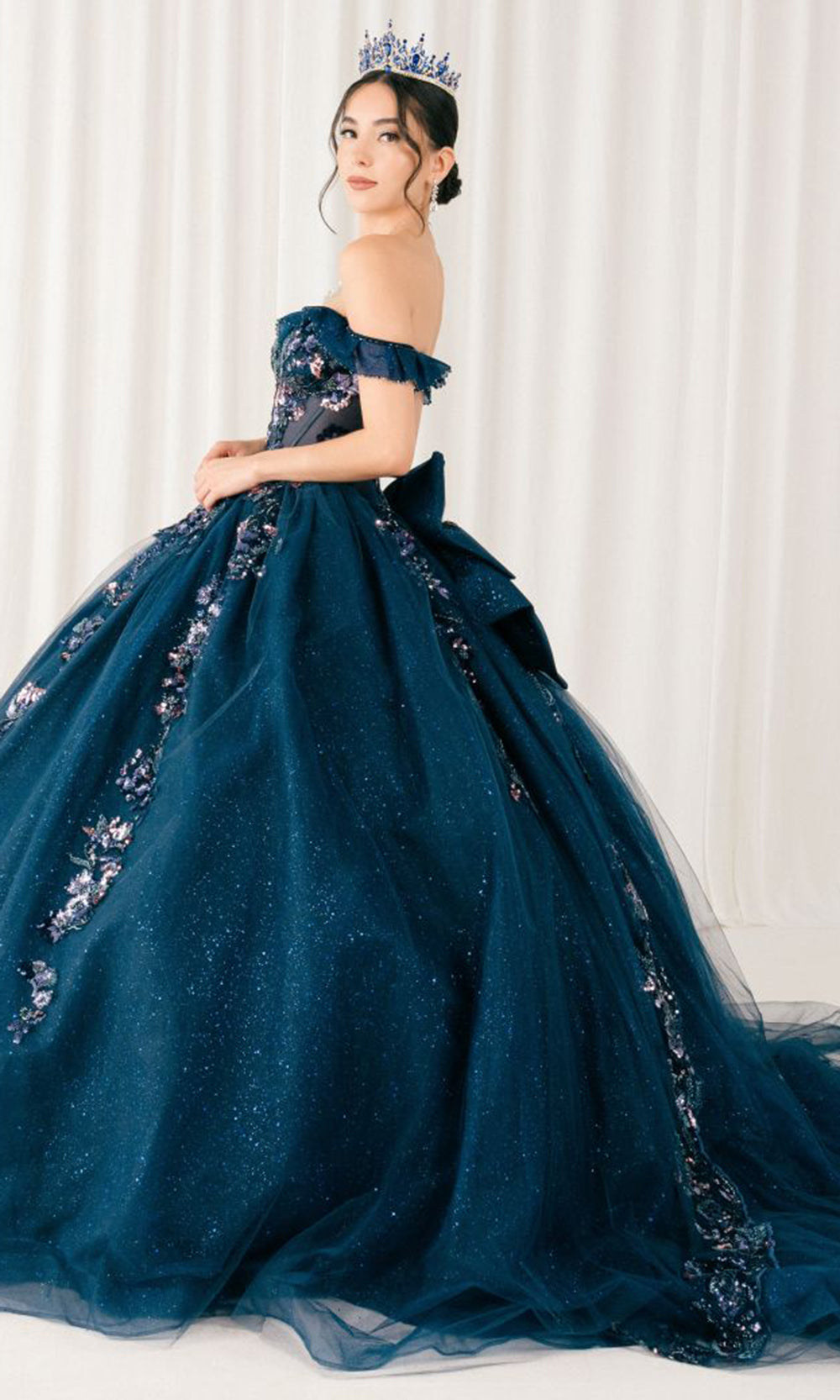 Cinderella Couture 8440JQ - Beaded Bodice Plunging Sweetheart Quince Gown Ball Gowns in Navy 