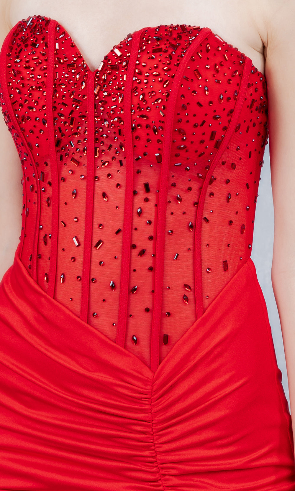 Cinderella Couture 8443J - Sweetheart Crystal Embellished Sheath Gown Prom Dresses in Red 