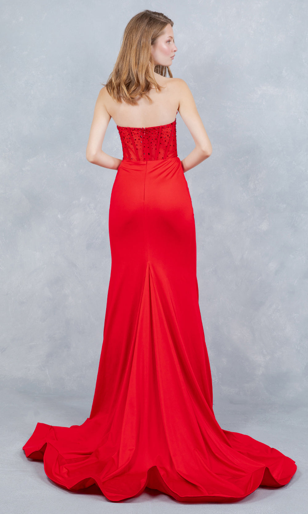 Cinderella Couture 8443J - Sweetheart Crystal Embellished Sheath Gown Prom Dresses in Red 