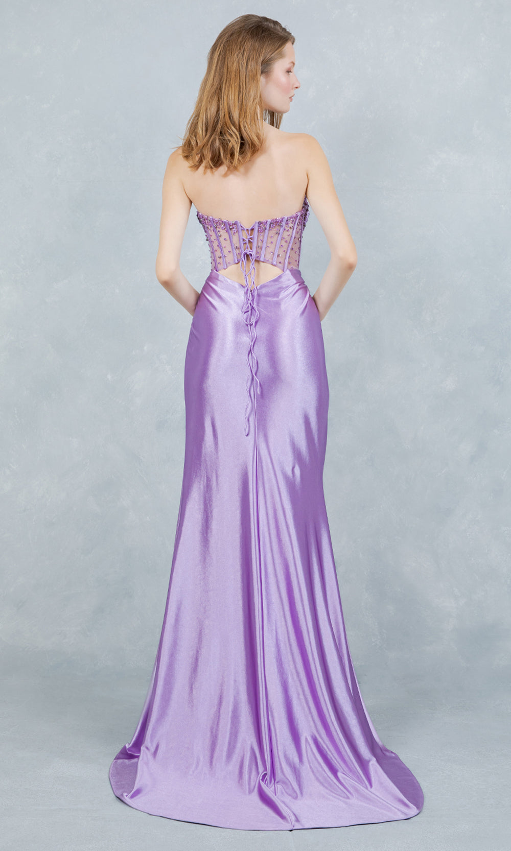 Cinderella Couture 8449J - Floral Applique Illusion Strapless Prom Gown Prom Dresses in Lilac 