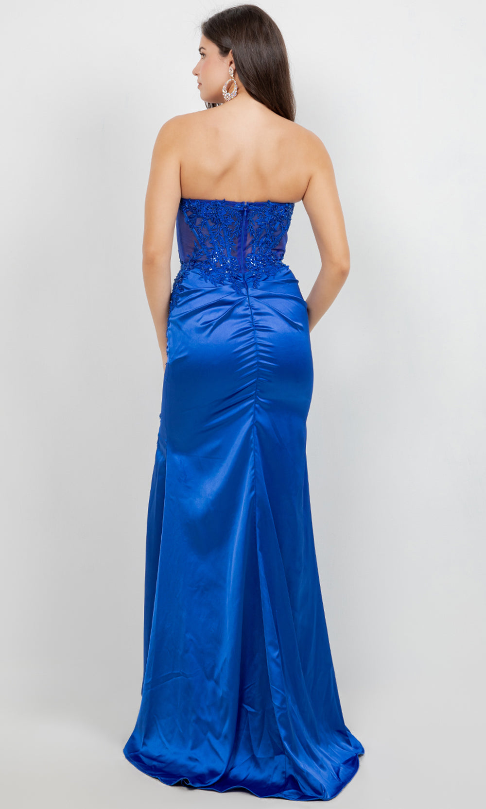 Cinderella Couture 8453J - Satin Strapless Floral Applique Prom Gown Prom Dresses in Royal 