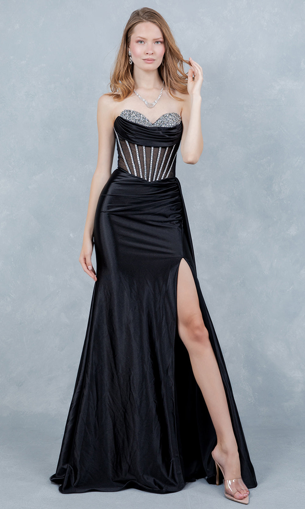 Cinderella Couture 8454J - Rhinestone Accent Fitted Sweetheart Gown Prom Dresses in Black