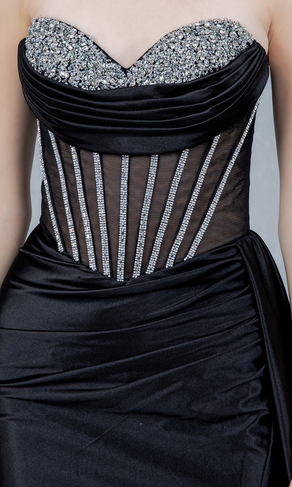 Cinderella Couture 8454J - Rhinestone Accent Fitted Sweetheart Gown Prom Dresses in Black