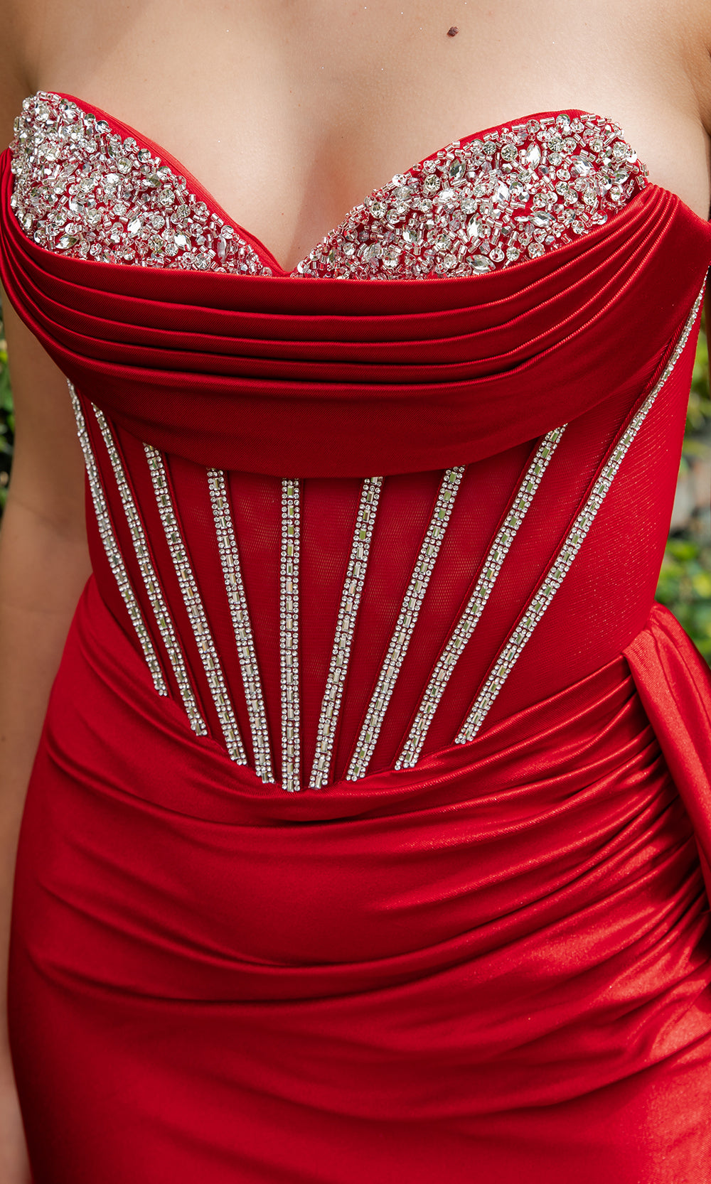 Cinderella Couture 8454J - Rhinestone Accent Fitted Sweetheart Gown Prom Dresses in Red