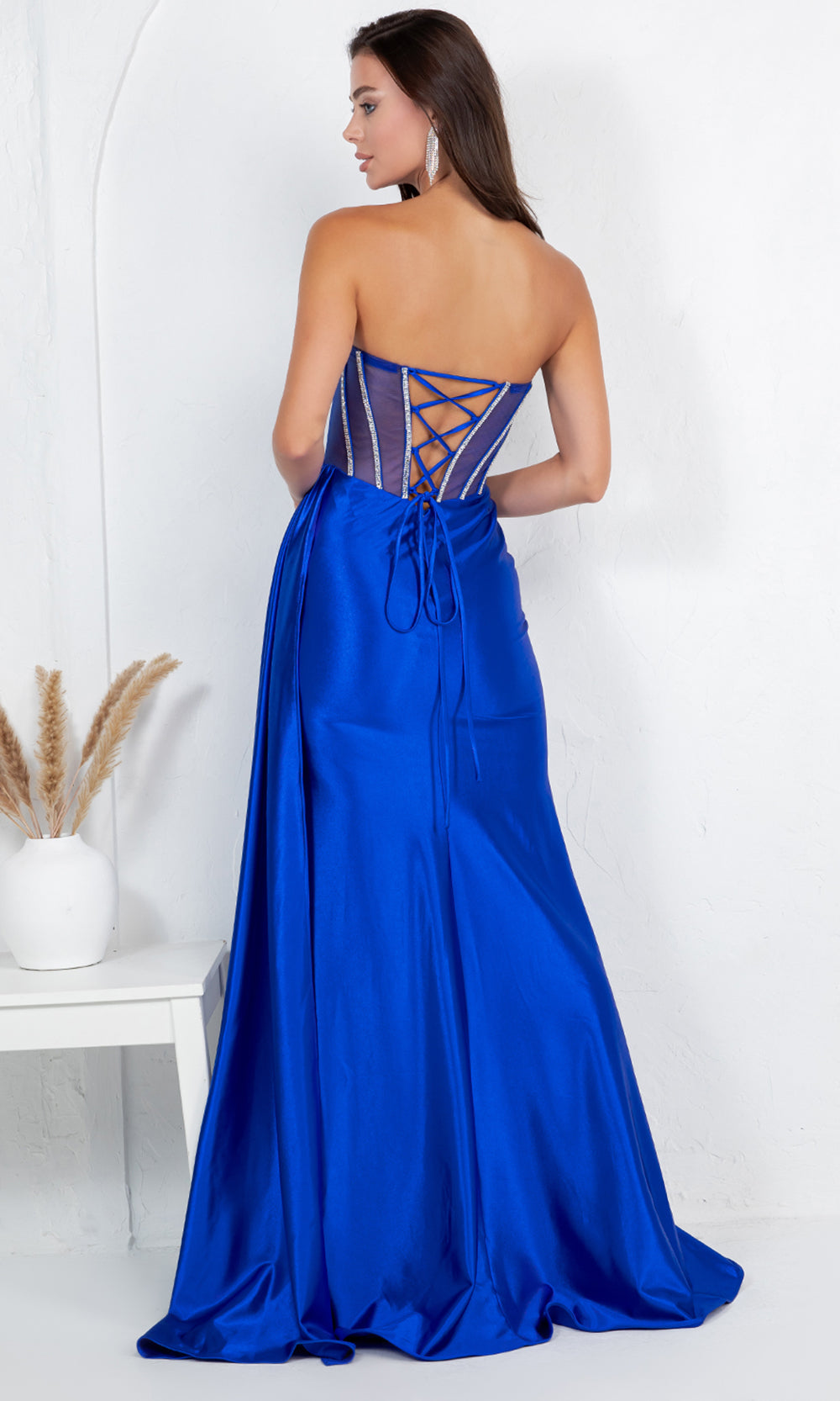 Cinderella Couture 8454J - Rhinestone Accent Fitted Sweetheart Gown Prom Dresses in Royal