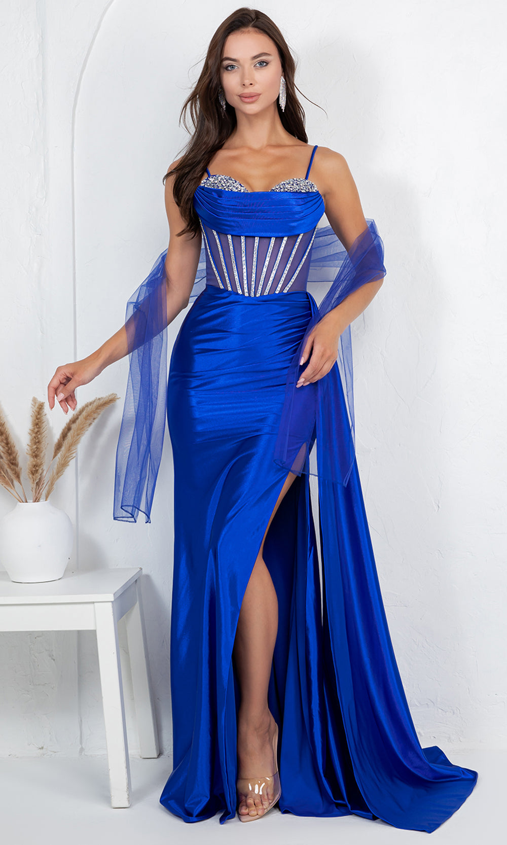 Cinderella Couture 8454J - Rhinestone Accent Fitted Sweetheart Gown Prom Dresses in Royal