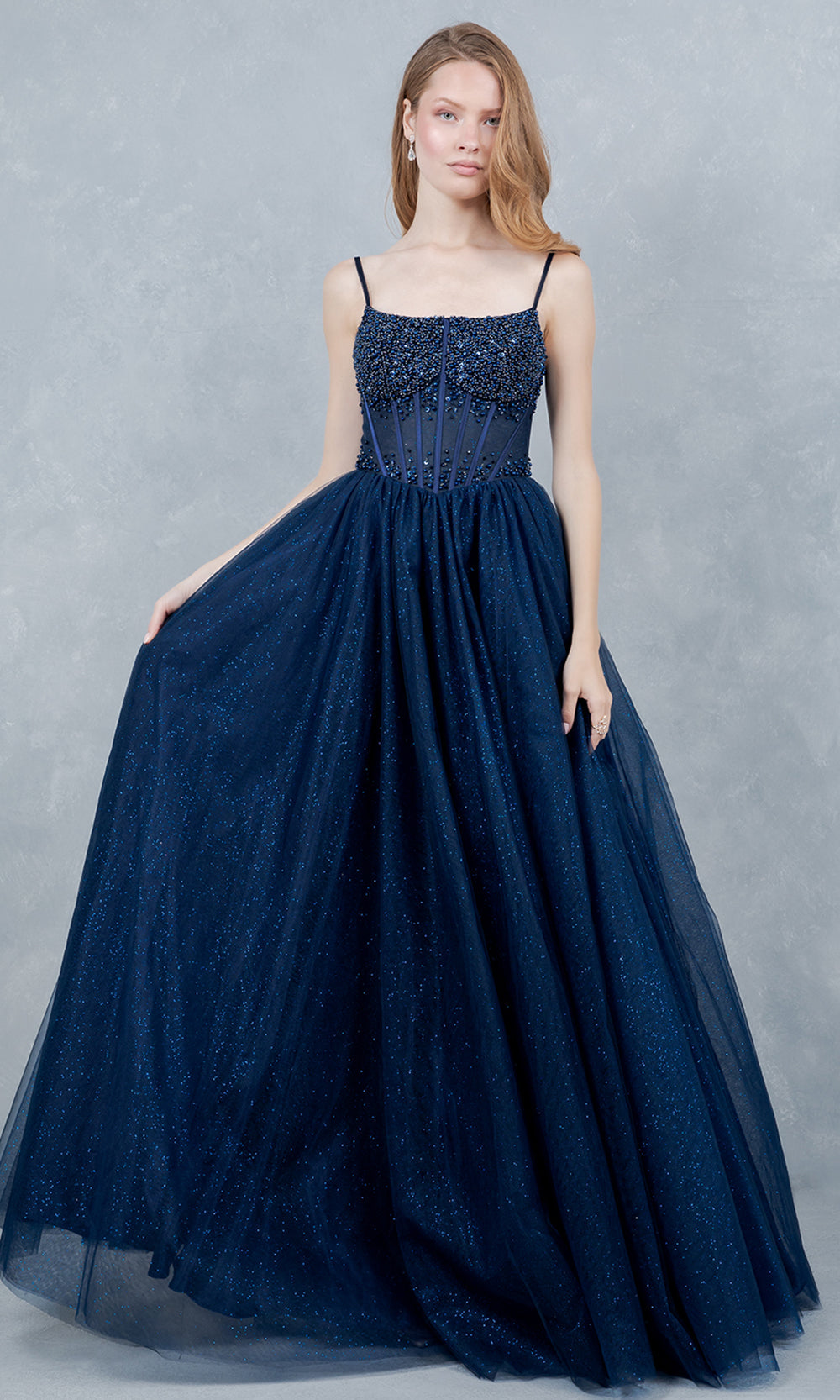 Cinderella Couture 8459J - Scoop Neck Hand Beaded Prom Gown Ball Gowns in Navy