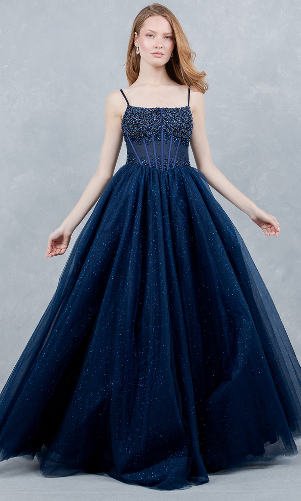 Cinderella Couture 8459J - Scoop Neck Hand Beaded Prom Gown Ball Gowns in Navy