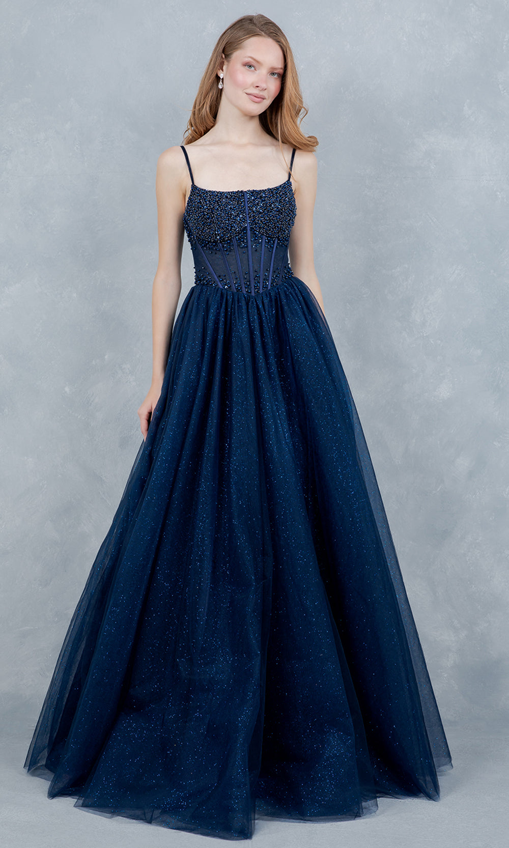 Cinderella Couture 8459J - Scoop Neck Hand Beaded Prom Gown Ball Gowns in Navy