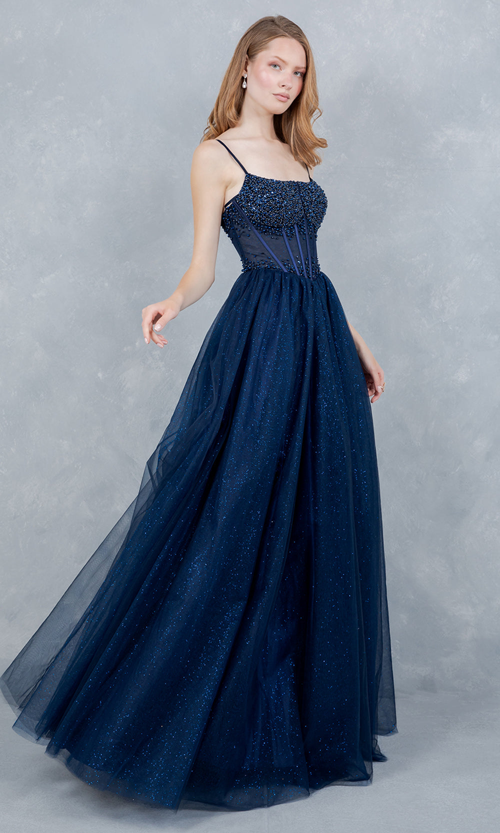Cinderella Couture 8459J - Scoop Neck Hand Beaded Prom Gown Ball Gowns in Navy
