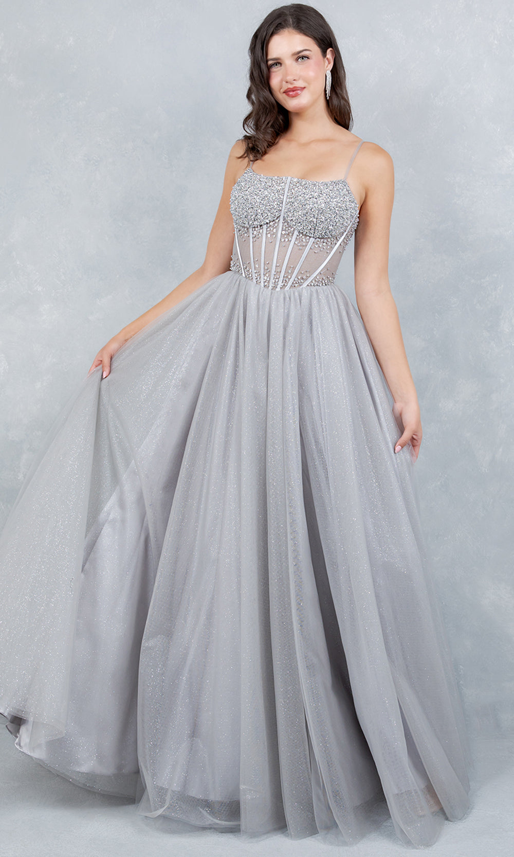 Cinderella Couture 8459J - Scoop Neck Hand Beaded Prom Gown Ball Gowns in Silver