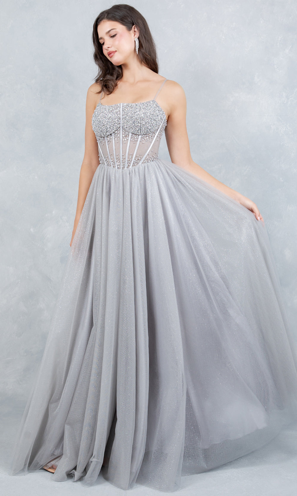 Cinderella Couture 8459J - Scoop Neck Hand Beaded Prom Gown Ball Gowns in Silver