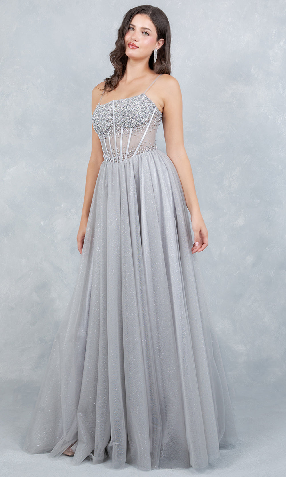 Cinderella Couture 8459J - Scoop Neck Hand Beaded Prom Gown Ball Gowns in Silver
