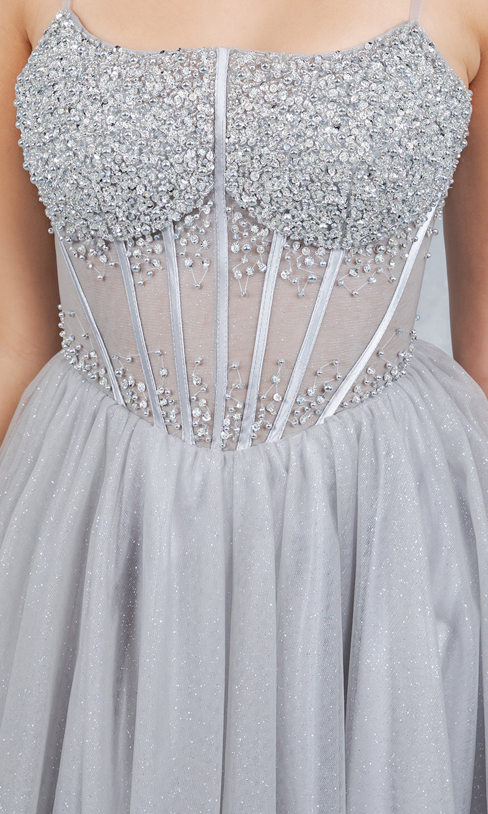 Cinderella Couture 8459J - Scoop Neck Hand Beaded Prom Gown Ball Gowns in Silver