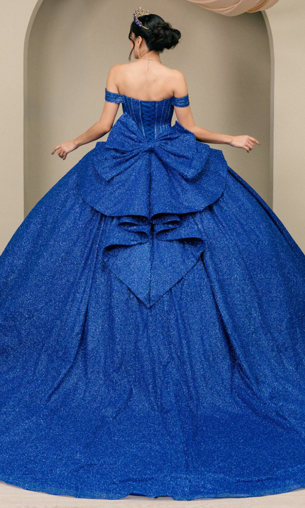 quinceanera dresses cinderella blue Couture 8460JQ - Long Poly Glitter Ballgown Dress sizing:12-16-XXL while the open lace New Handmade Women's Dark Size:US 18P