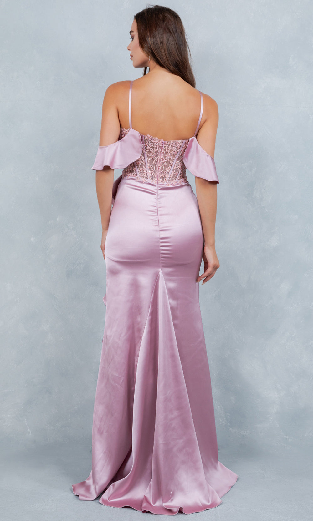 Cinderella Couture 8461J - Off Shoulder Draped Sleeve Ruffle Prom Gown Prom Dresses in Rose