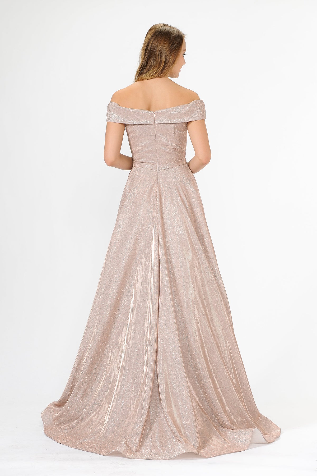 Poly USA 8464 - Glitter Fold-Over Neckline Long Gown Mother of the Bride Dresses in Pink  
