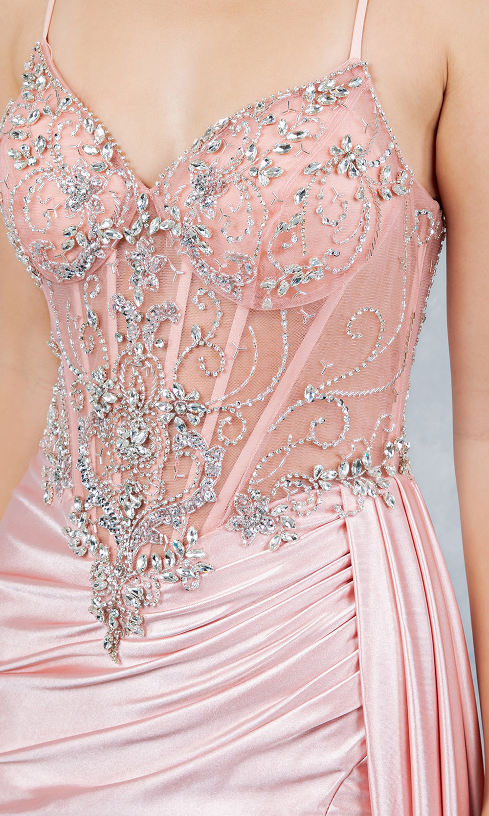 Cinderella Couture 8483J - Beaded Sleeveless Prom Gown with Side Drape Prom Dresses in Blush