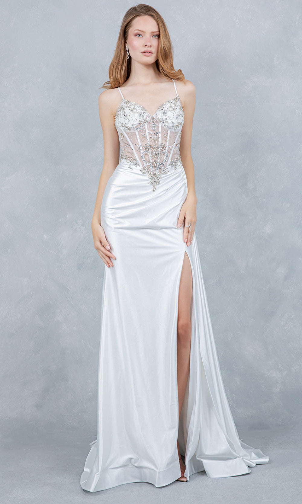 Cinderella Couture 8483J - Beaded Sleeveless Prom Gown with Side Drape Prom Dresses in Off White