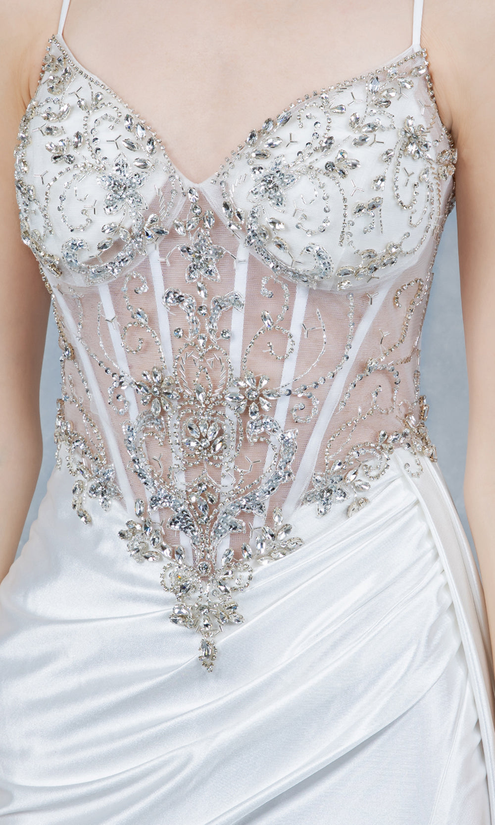 Cinderella Couture 8483J - Beaded Sleeveless Prom Gown with Side Drape Prom Dresses in Off White