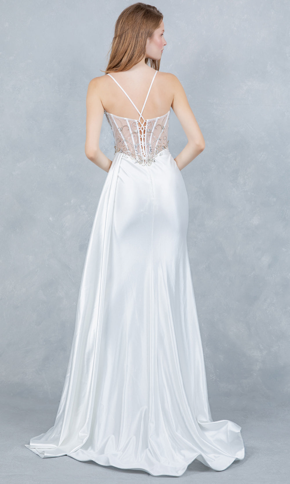 Cinderella Couture 8483J - Beaded Sleeveless Prom Gown with Side Drape Prom Dresses in Off White