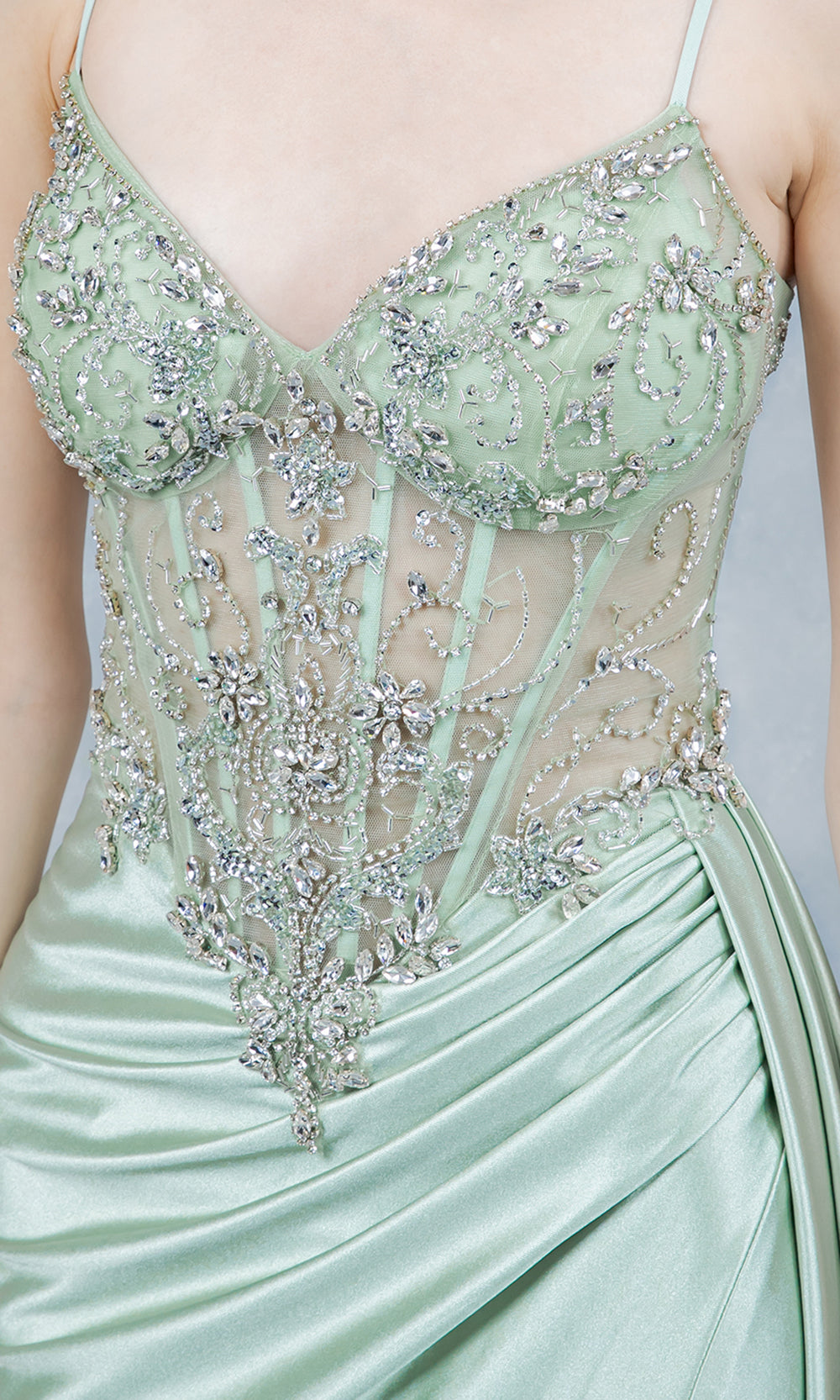 Cinderella Couture 8483J - Beaded Sleeveless Prom Gown with Side Drape Prom Dresses in Sage