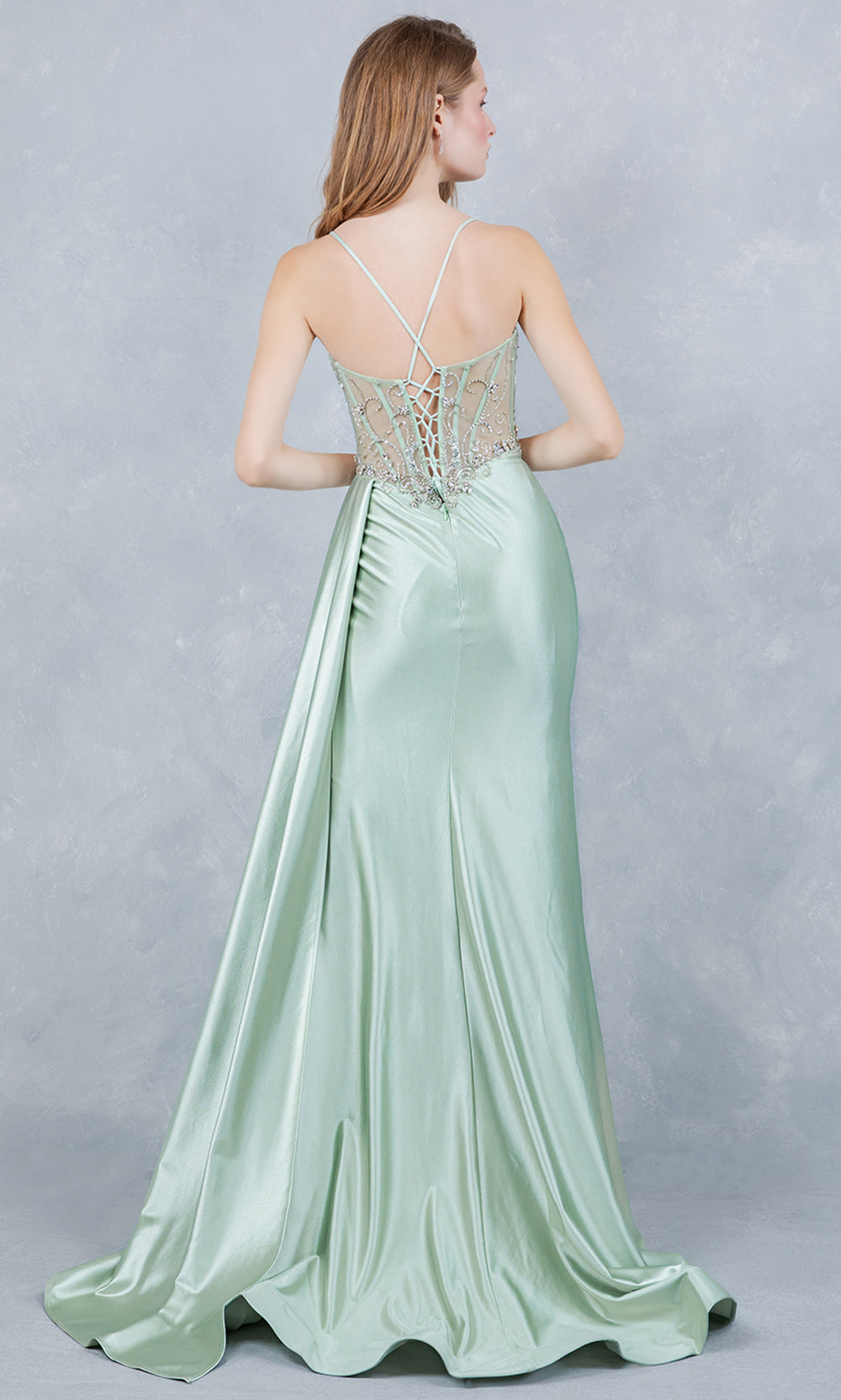 Cinderella Couture 8483J - Beaded Sleeveless Prom Gown with Side Drape Prom Dresses in Sage