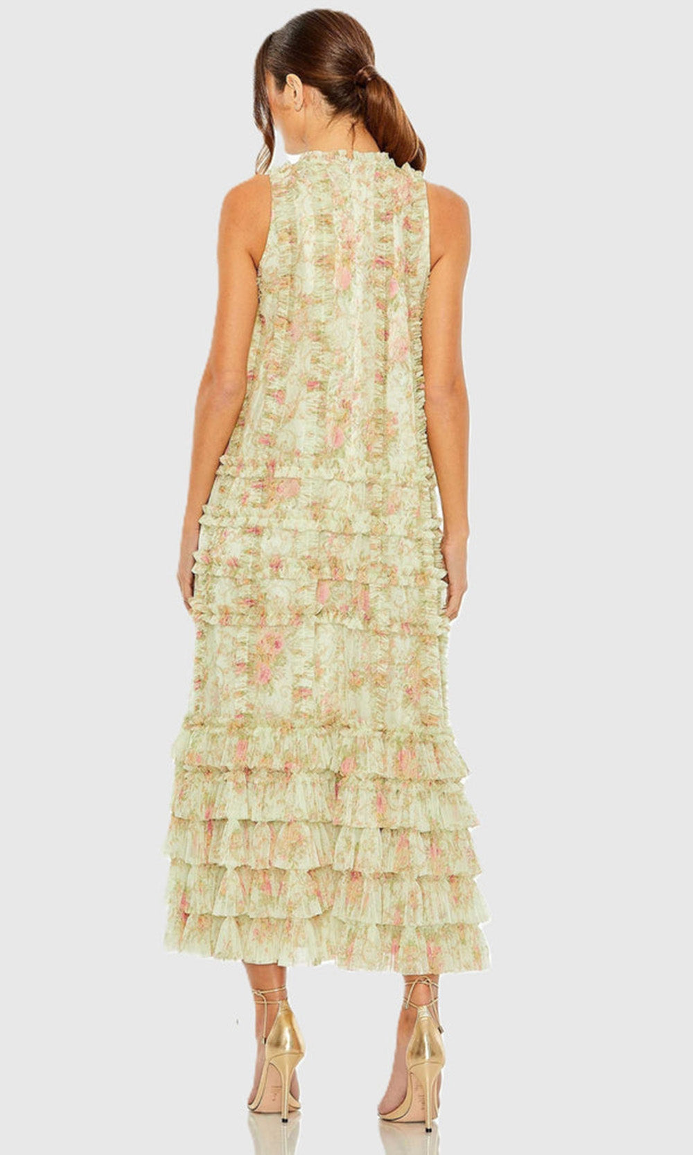 Mac Duggal 8484 - Sleeveless Textured Ruffle Midi Dress Cocktail Dresses in Green and Multi