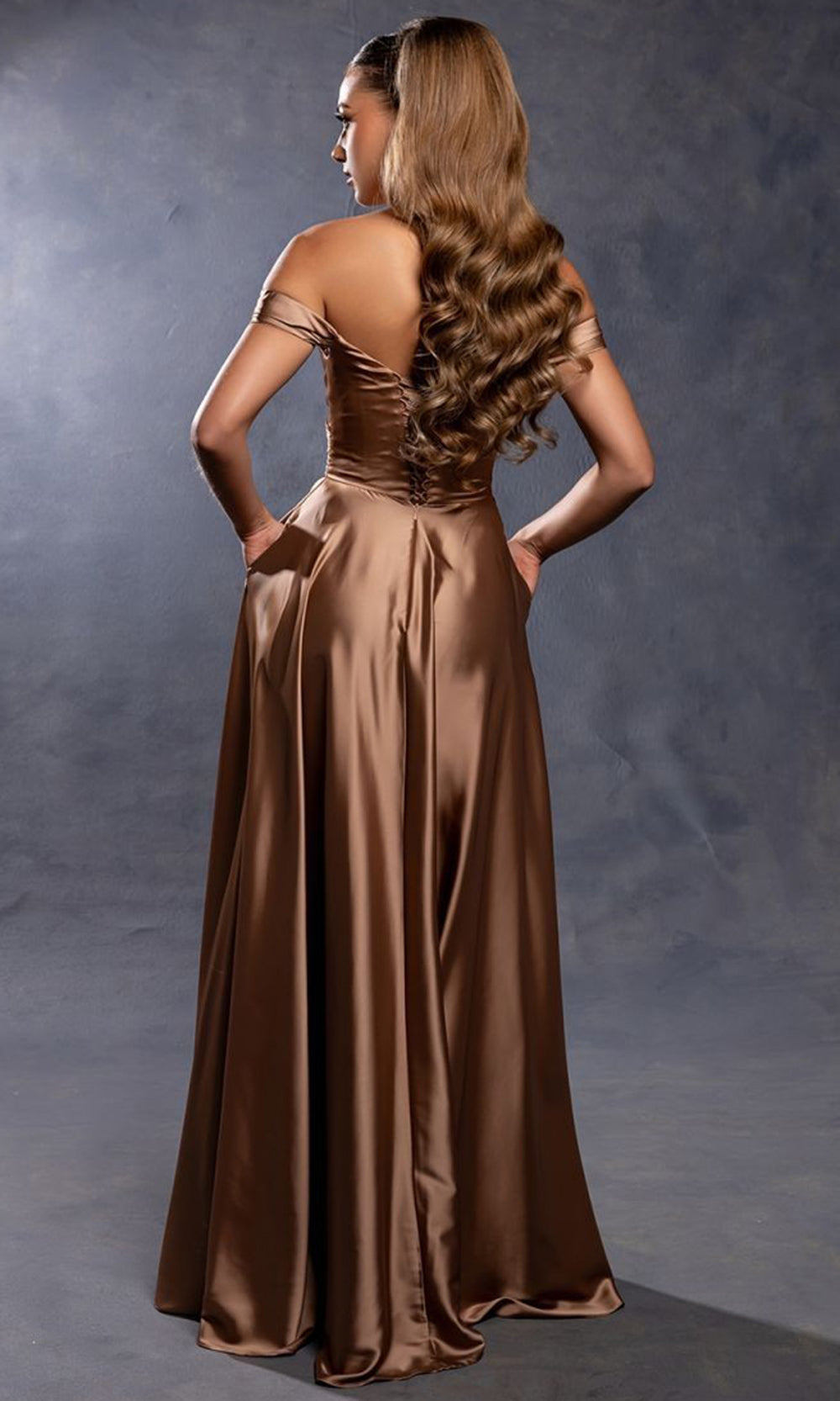 May Queen MQ2187B - Pleated Red Carpet A Line Dress Evening Dresses in Cappuccino 