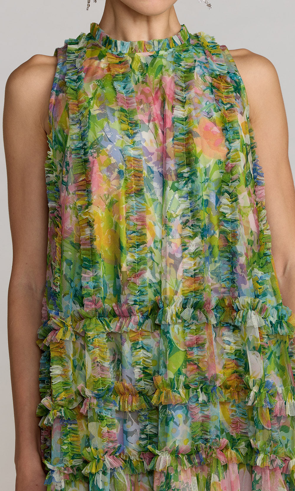 Mac Duggal 8488 - Ruffle Detail High Neck Short Dress In Green and Multi