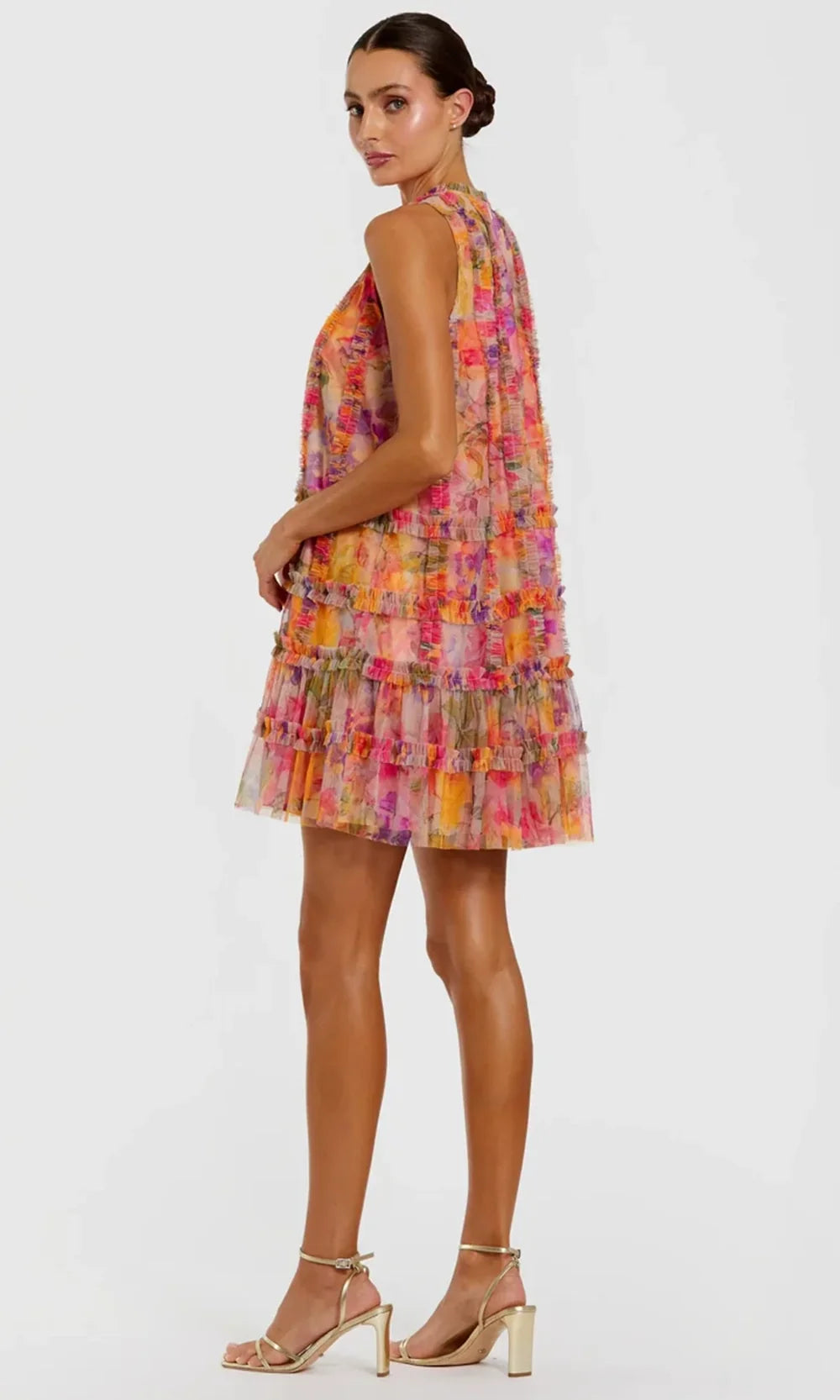 Mac Duggal 8488 - Ruffle Detail High Neck Short Dress In Multi