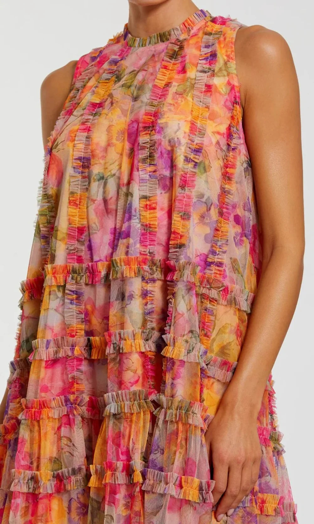 Mac Duggal 8488 - Ruffle Detail High Neck Short Dress In Multi