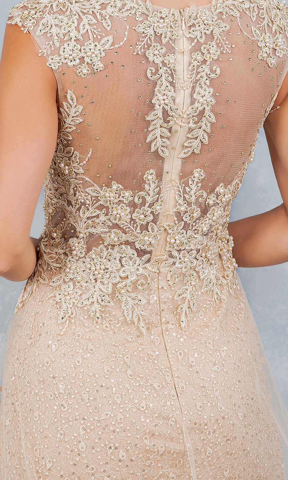 Cinderella Couture 8506J - Embellished Cap Sleeve Overskirt Bridal Gown Bridal Dresses in Champagne 
