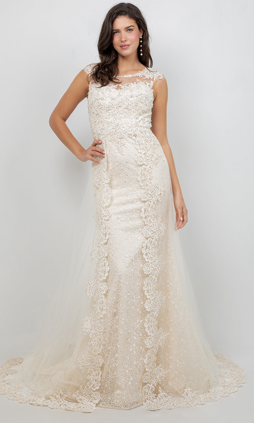 Cinderella Couture 8506J - Embellished Cap Sleeve Overskirt Bridal Gown Bridal Dresses in Ivory 