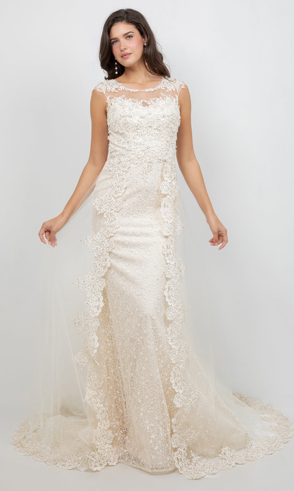 Cinderella Couture 8506J - Embellished Cap Sleeve Overskirt Bridal Gown Bridal Dresses in Ivory 