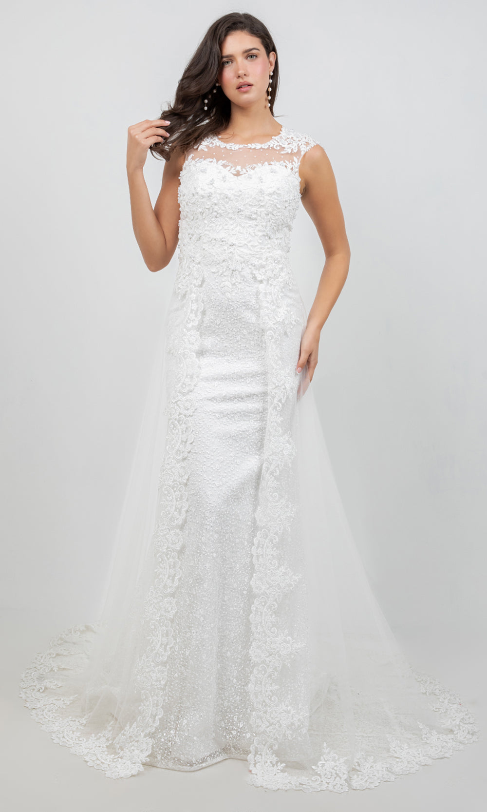Cinderella Couture 8506J - Embellished Cap Sleeve Overskirt Bridal Gown Bridal Dresses in Off White