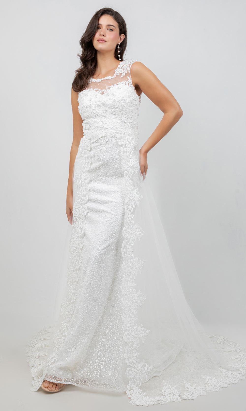 Cinderella Couture 8506J - Embellished Cap Sleeve Overskirt Bridal Gown Bridal Dresses in Off White