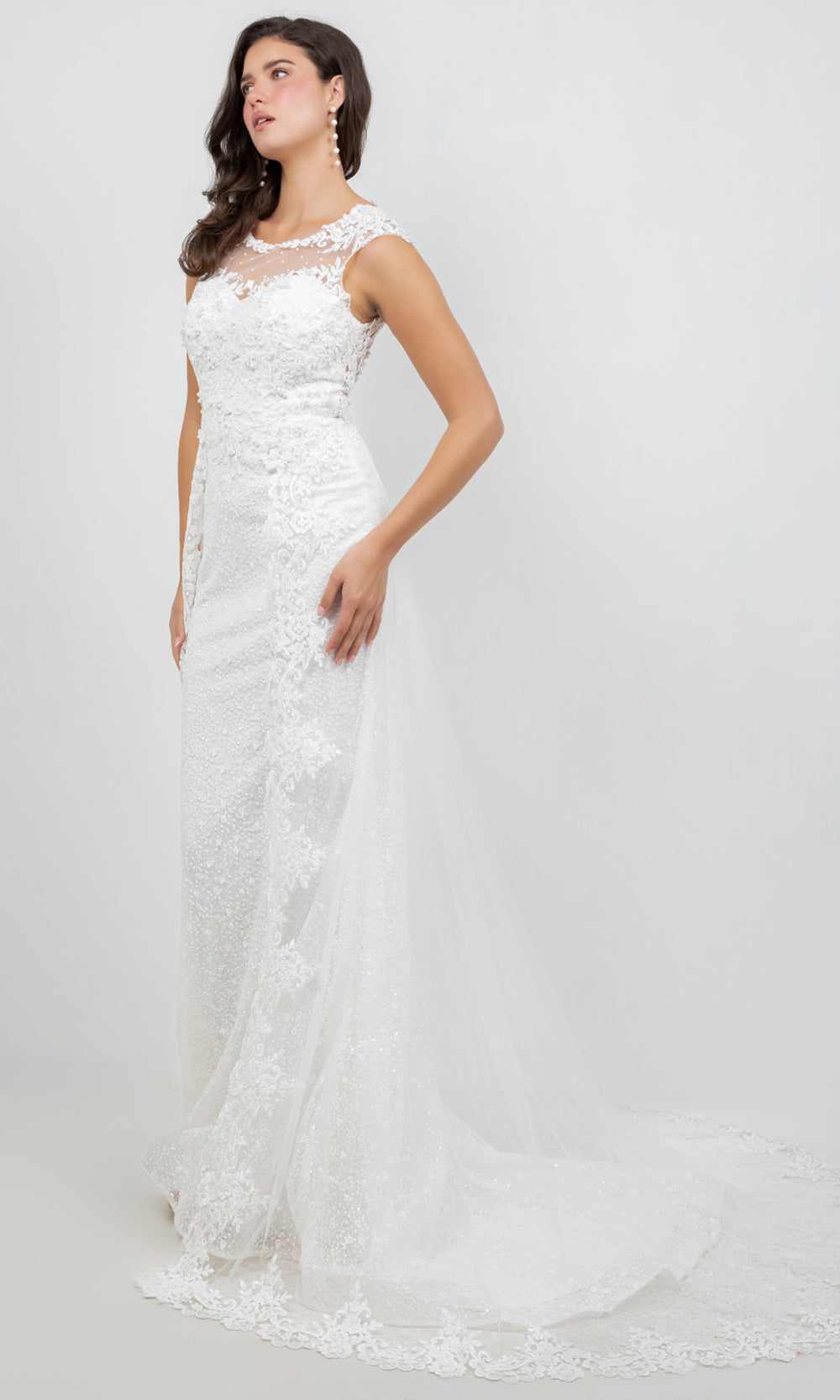 Cinderella Couture 8506J - Embellished Cap Sleeve Overskirt Bridal Gown Bridal Dresses in Off White