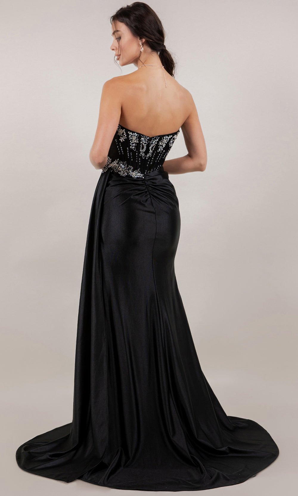 Cinderella Couture 8511J - Crystal Beaded Sheath Gown with Side Sash Prom Dresses in Black 