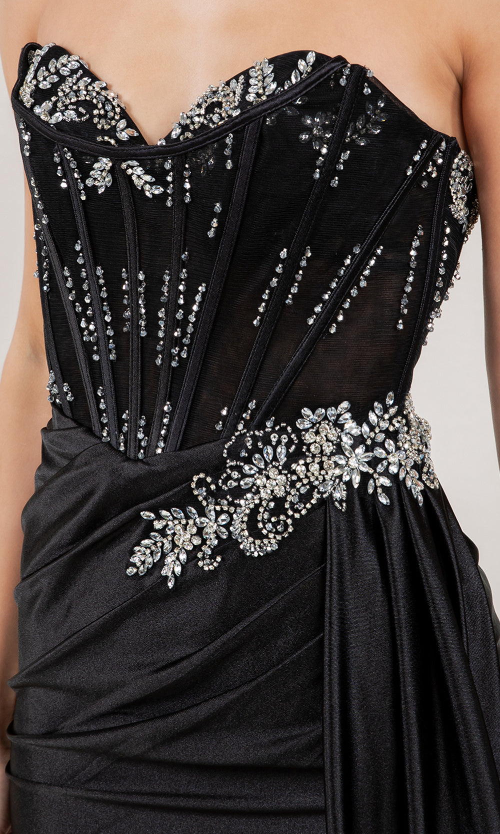 Cinderella Couture 8511J - Crystal Beaded Sheath Gown with Side Sash Prom Dresses in Black 