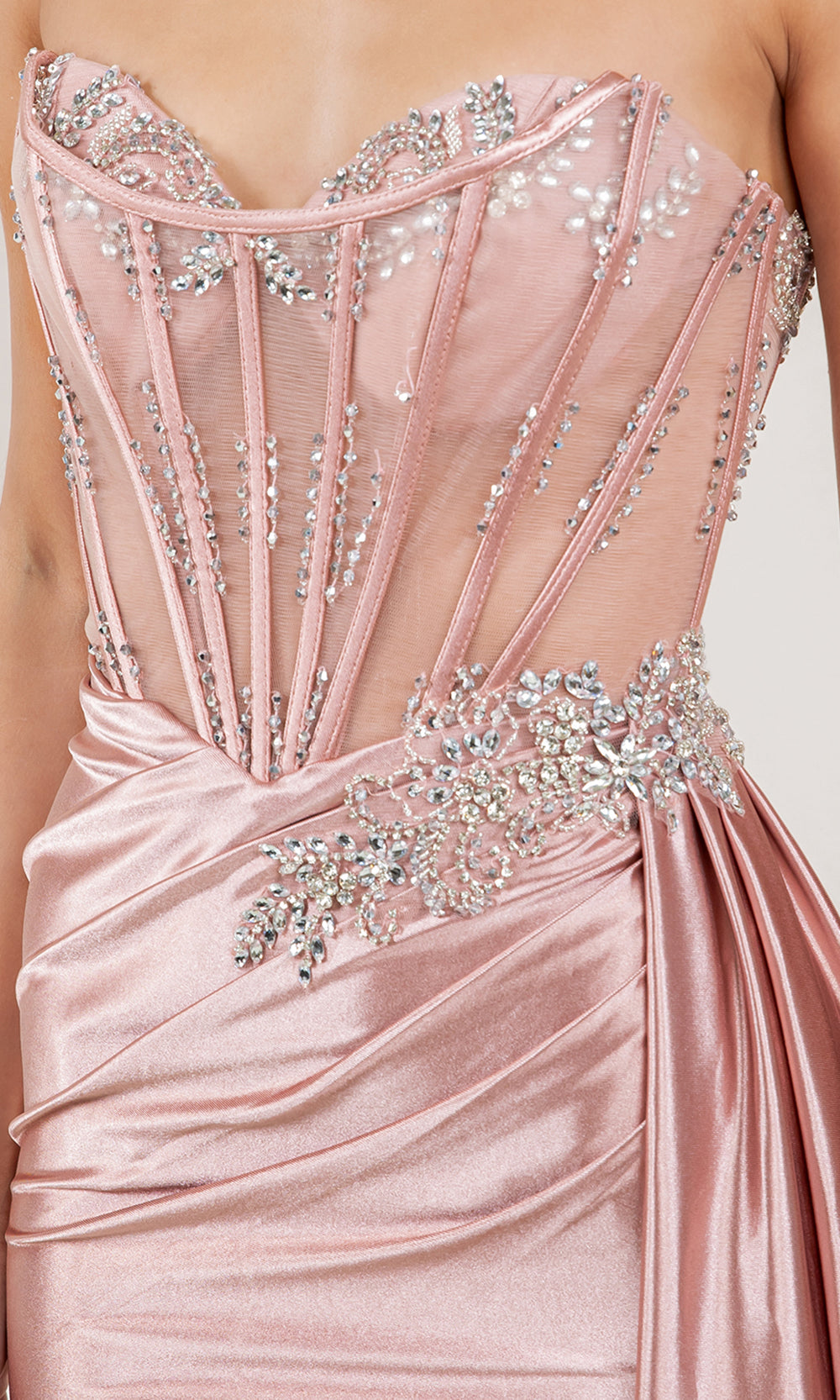 Cinderella Couture 8511J - Crystal Beaded Sheath Gown with Side Sash Prom Dresses in Rose 