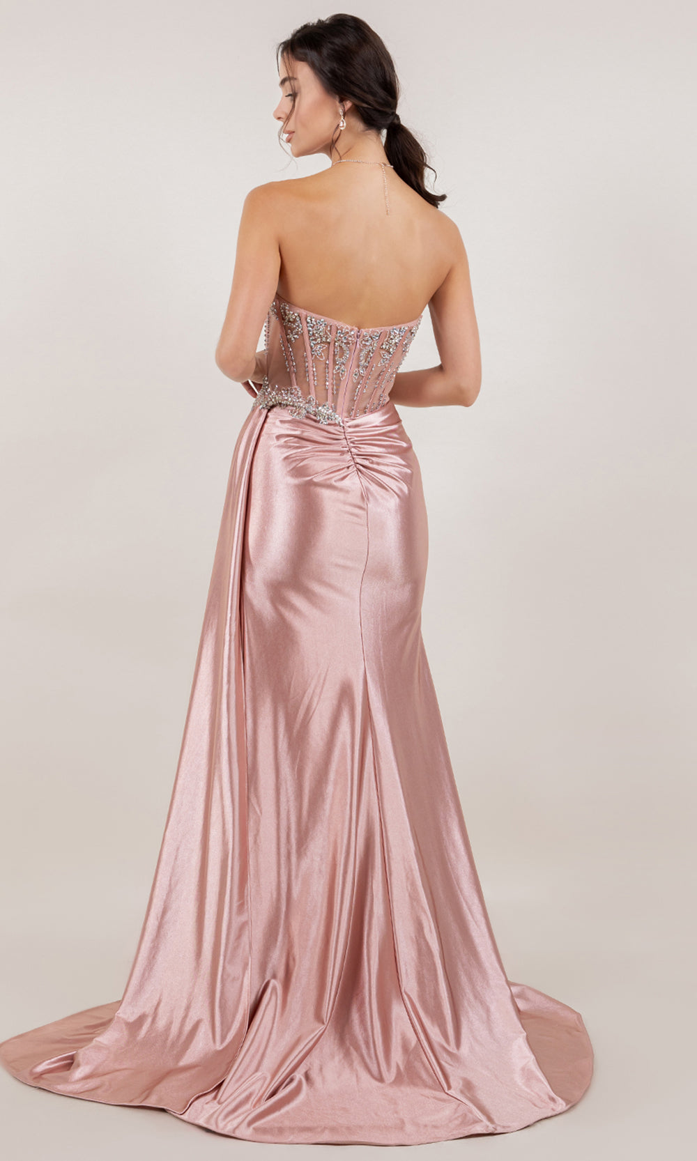 Cinderella Couture 8511J - Crystal Beaded Sheath Gown with Side Sash Prom Dresses in Rose 