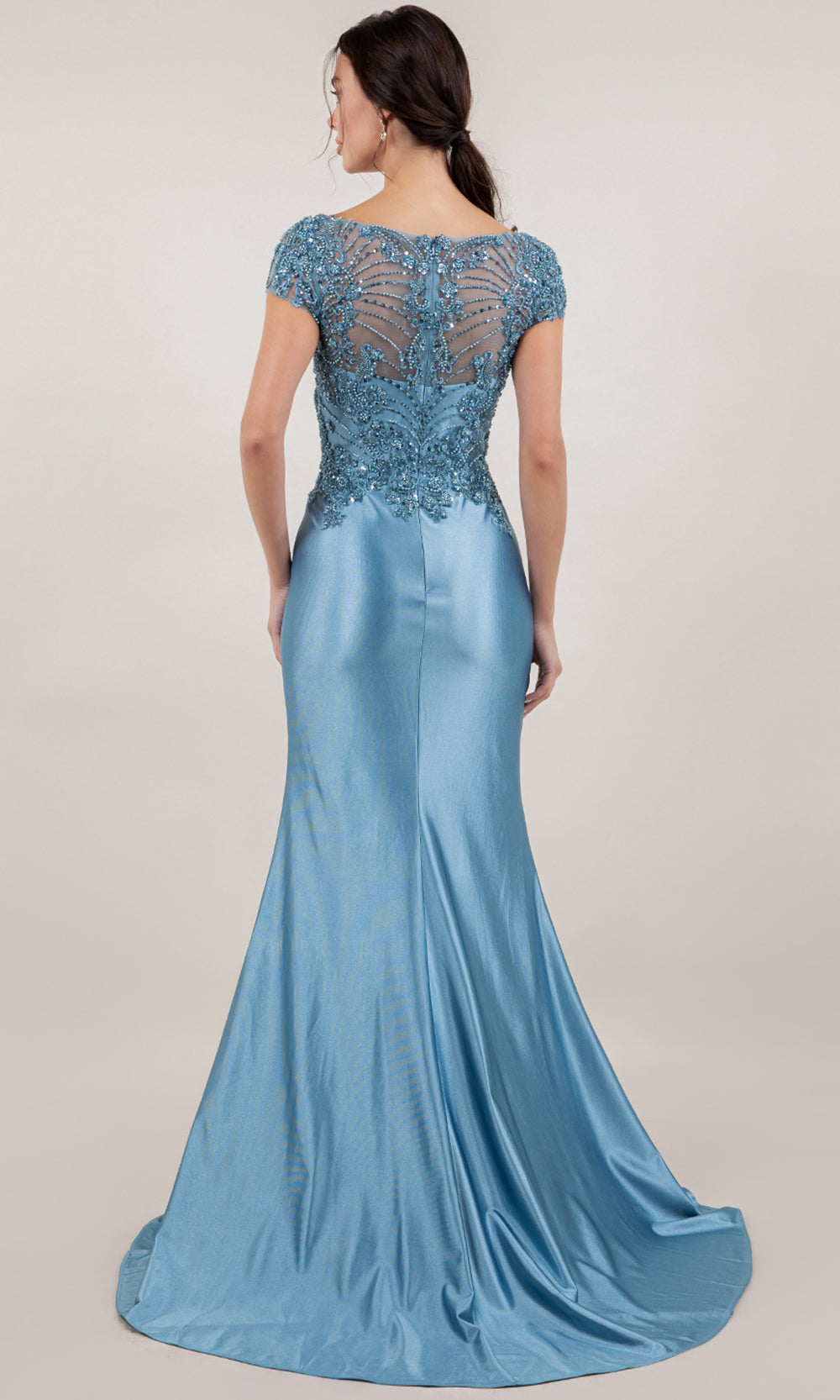 Cinderella Couture 8513M - Draped Skirt V-Neckline Satin Formal Gown Mother of the Bride Dresses in Dusty Blue