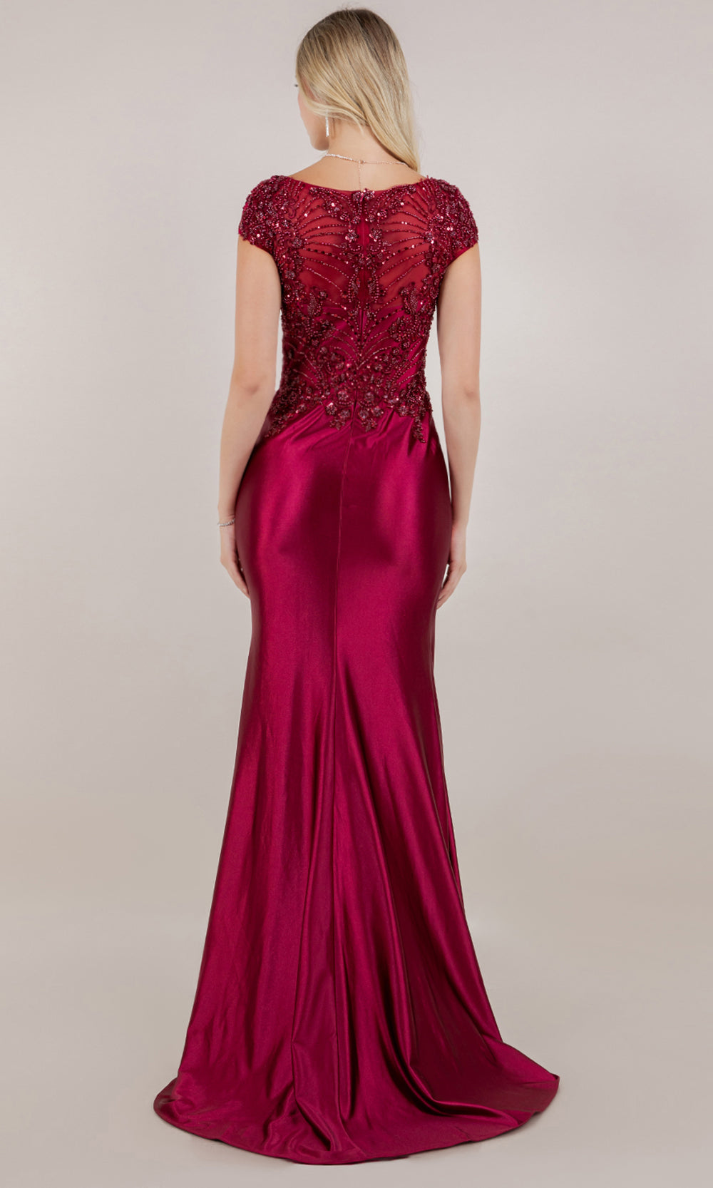 Cinderella Couture 8513M - Draped Skirt V-Neckline Satin Formal Gown Mother of the Bride Dresses in Wine 